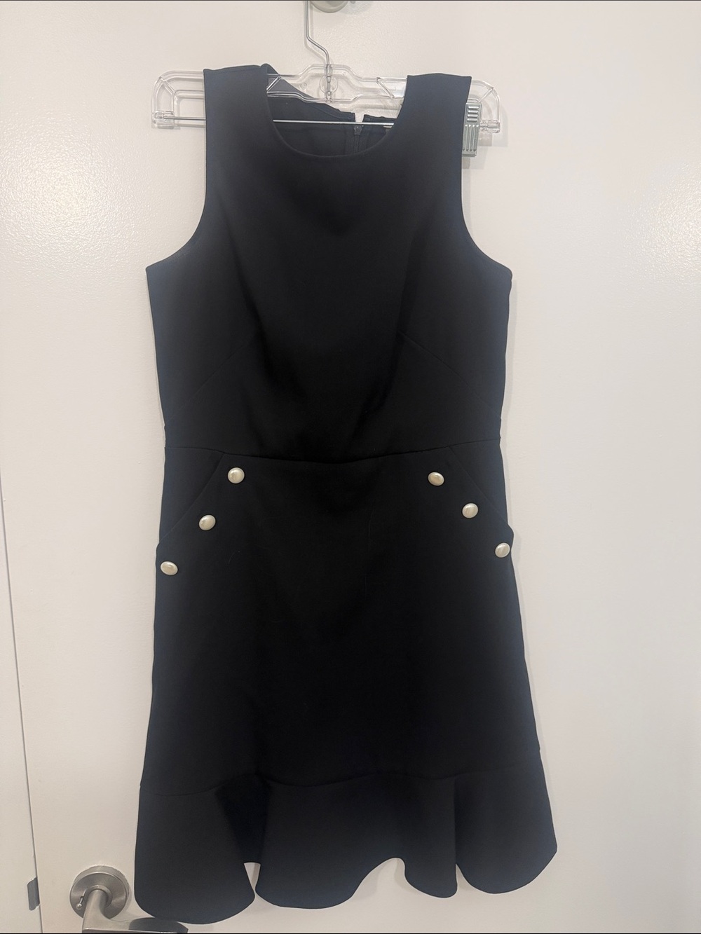 LOFT Black Sleeveless Mini Dress with Pearl Accent Buttons